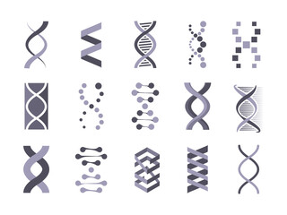 Dna helix molecule silhouette set. Code genetic humans animals is molecular spiral diagram biochemical genome dna chains rna modern technology genetic research. Graphic silhouette vector clipart.