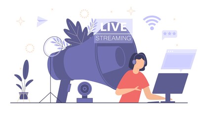 Live streaming, Business Advertising Promotion. Loudspeaker Talking concept