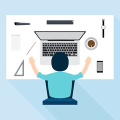 Businessman sitting on chair sleeping over the laptop at workplace.