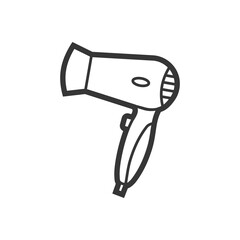 Hair dryer outline single isolated vector icon. Home appliances and electronics illustration on white background