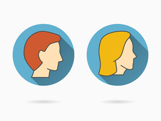 Male and female face icons for graphic and web design.