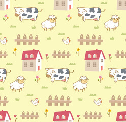 Cute animals in the farm seamless background