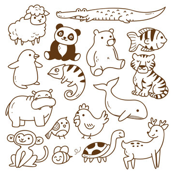 Set of animals doodle isolated on white background