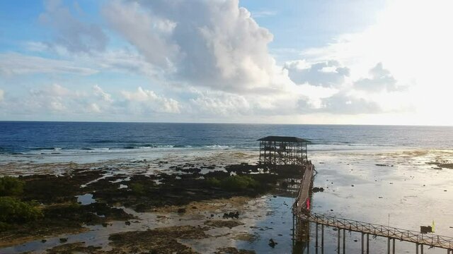 Drone shot of Cloud9 surfing tower located in Siargao