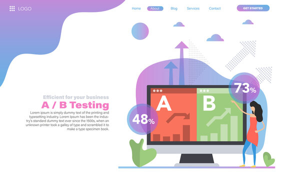 Vector web header template of A B Split Testing with woman