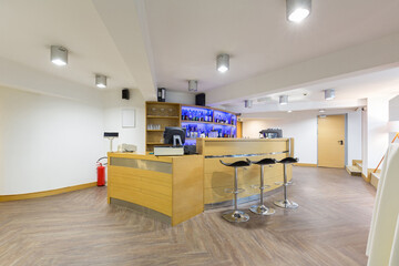 Hotel lobby cafe interior, counter