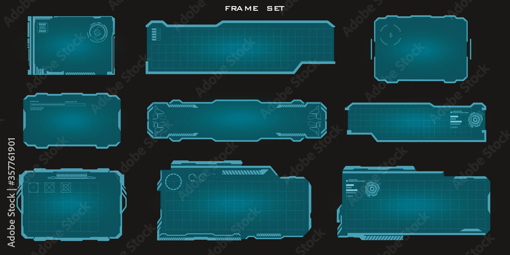 Poster hud set frames. modern user interface elements. hud control panel. set of screens for video games. t