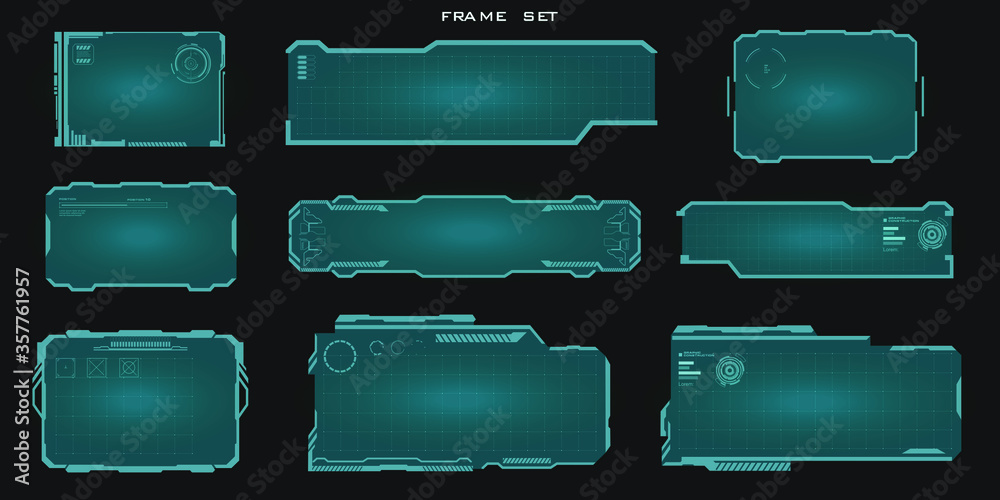 Poster hud set frames. modern user interface elements. hud control panel. set of screens for video games. t
