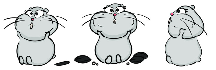 Hand drawn hamster. Cute gray hamster. Animal wildlife cartoon character. Hamster animal vector illustration. Sketch for t shirt design, fashion print, graphic Greeting cards, posters, prints.