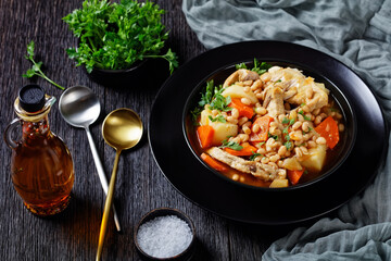 a portion of bean, vegetables and pork stew