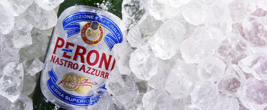 Bottle of Peroni Nastro Azzurro in crushed ice