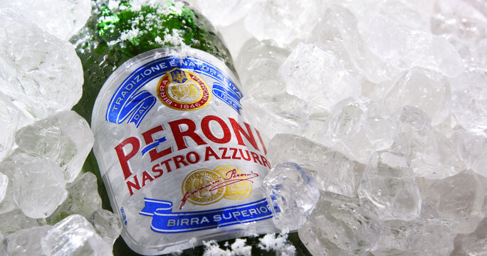 Bottle of Peroni Nastro Azzurro in crushed ice