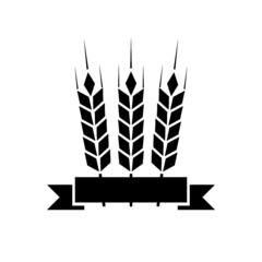 Icon with ribbon and wheat ears isolated on white background