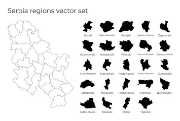Serbia map with shapes of regions. Blank vector map of the Country with regions. Borders of the country for your infographic. Vector illustration.