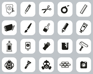 Stencil & Street Art Icons Black & White Flat Design Set Big