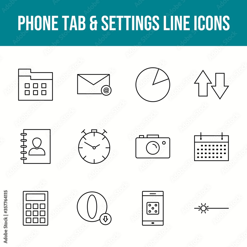 Canvas Prints unique phone tab & settings vector line icon set