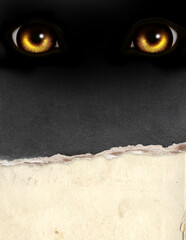 Vertical background with monster eyes and old paper texture