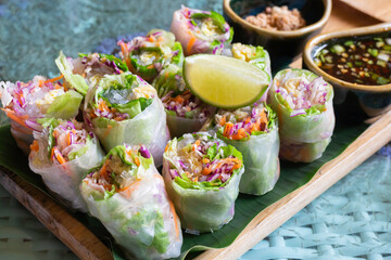 Healthy fresh vegetable spring rolls serving