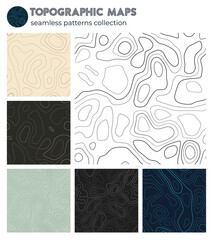 Topographic maps. Artistic isoline patterns, seamless design. Stylish tileable background. Vector illustration.