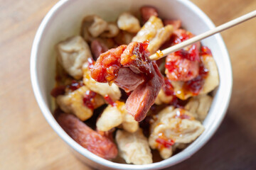 Fish balls fried and chili sauce