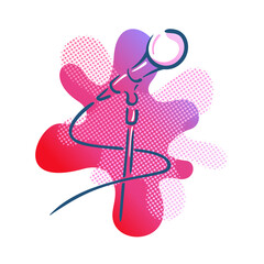Karaoke party decoration - drawn microphone with bright abstract liquid elements on background - beautiful illustration