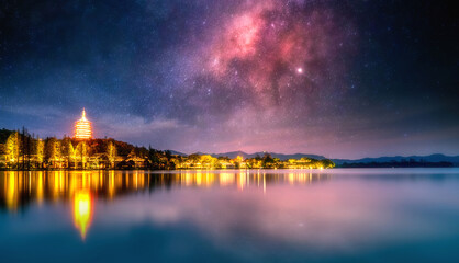 Fototapeta na wymiar Landscape of Hangzhou West Lake under the stars