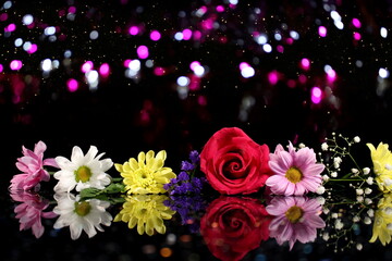 beautiful multi-colored flowers on a shiny background