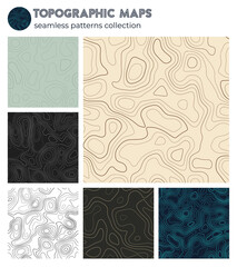 Topographic maps. Awesome isoline patterns, seamless design. Trendy tileable background. Vector illustration.