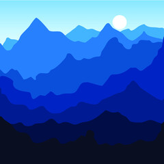 mountain landscape blue vector illustration cartoon style