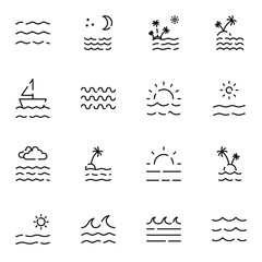 Fototapeta premium Sea, beach, ocean icon set. Simple sea outline icons sign vector illustration. 