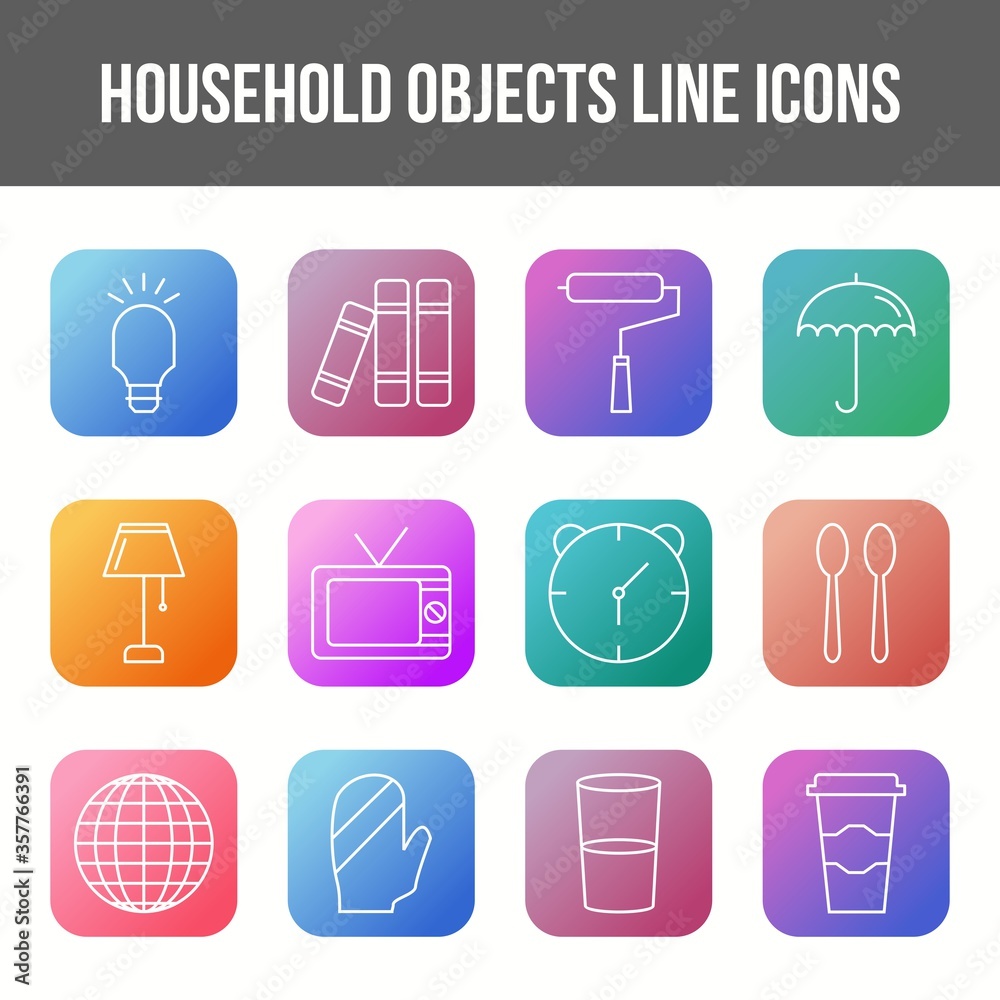 Wall mural unique household objects vector line icon set