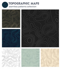 Topographic maps. Authentic isoline patterns, seamless design. Charming tileable background. Vector illustration.