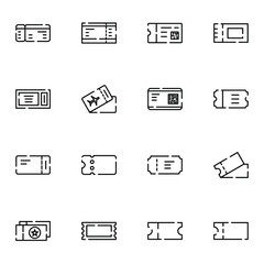 Ticket icon set. Simple pass ticket outline icons sign, vector illustration.	
