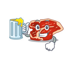 A cartoon concept of T-bone toast with a glass of beer