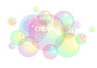 Realistic soap bubbles on a light background. Vector colorful, three-dimensional bubbles.