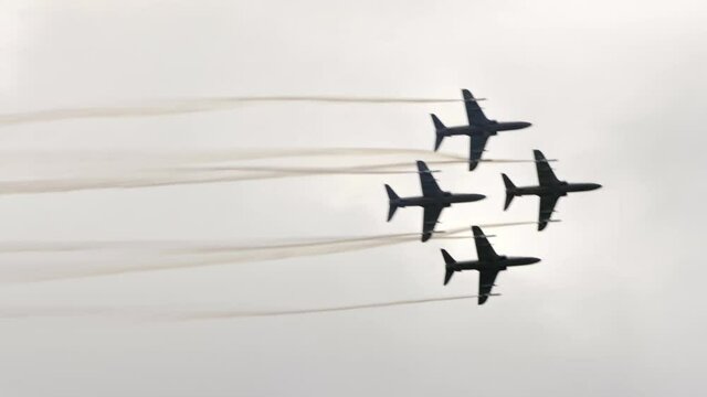 Jet fighters flying in formation at air show