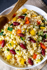bulgur kaszotto with fresh vegetables and kidney bean