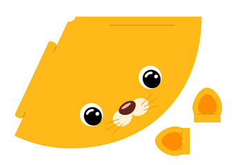 Printable mockup cap lion. Festive cone template for birthday, party, christmas, baby shower. Fun accessory for entertainment. Cardstock cap layout construction. Print and cut. Vector illustration.