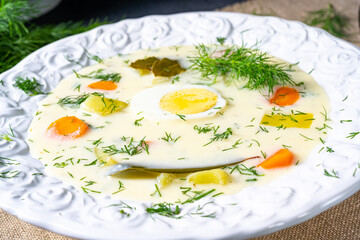 Dill soup with potato, fresh dill and egg