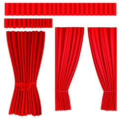 red curtain set realistic style 3D vector illustration isolated on white background