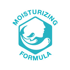 Skin moisturizing formula pictogram  - emblem for anti-age and anti wrickles cosmetics marking - water drops around woman face silhouette  - vector skincare icon 