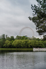 ferris wheel in Izmaylovsky park on a cloudy summer day