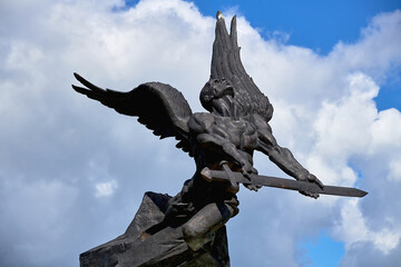 Belarus, Smorgon, August 2019. Monument to the angel with a sword in memory of those who died in...