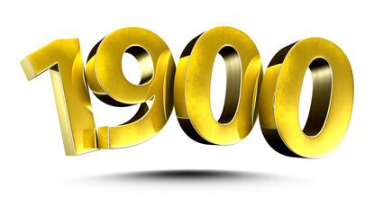3D illustration Numbers 1900 Gold isolated on a white background.(with Clipping Path)