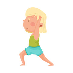 Cheerful Girl Character Standing in Yoga Pose or Stance Breathing Deeply Vector Illustration