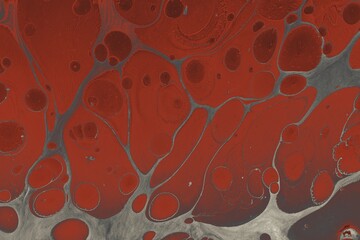 Closeup shot of an abstract painting made up of red and silver colors