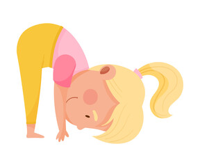 Little Girl Character Practising Yoga Stretching and Breathing Vector Illustration