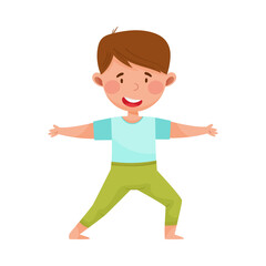 Fototapeta na wymiar Little Boy Character Practising Yoga Stretching and Breathing Vector Illustration