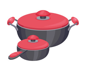 Saucepan and Cooking Pot as Metal Kitchen Utensil Vector Illustration