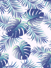 Tropical leaves vector pattern. summer botanical illustration for clothes, cover, print, illustration design. 